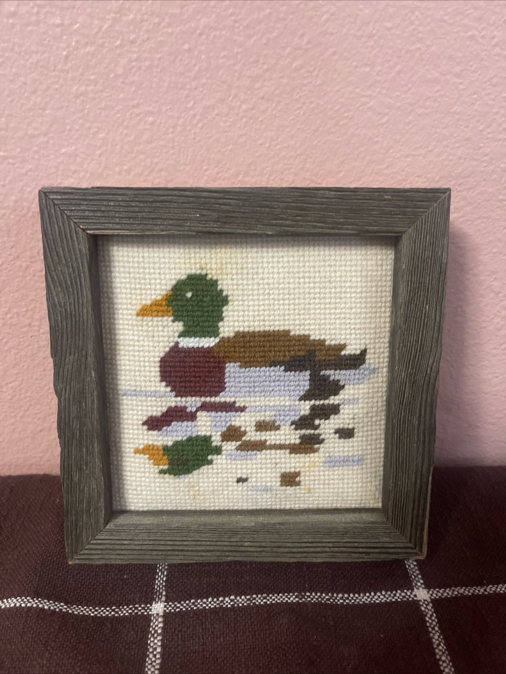 Framed Finished Cross Stitch Mallard Duck Needlework Picture Wall Art Decor